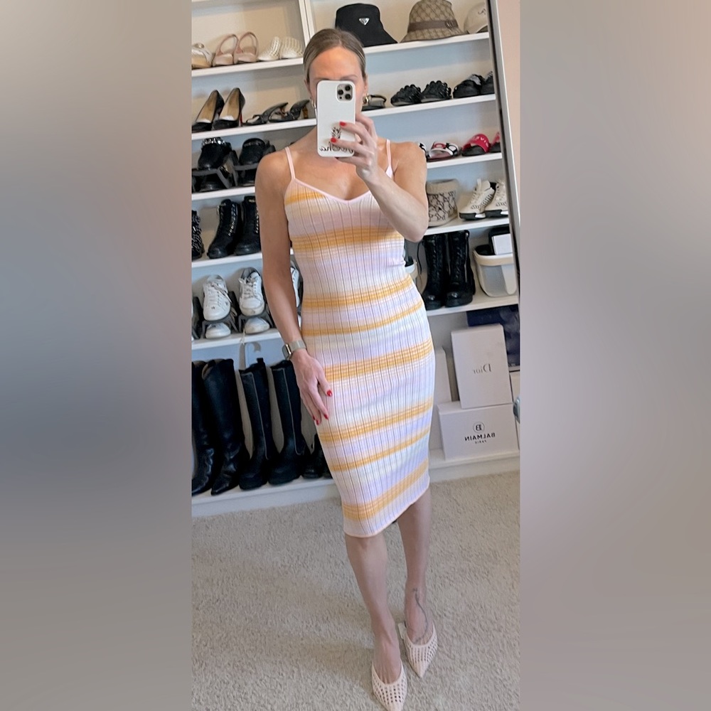 Aritzia Striped Midi Slip Dress in White and Yellow